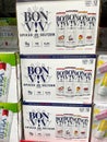Cases of Bon Viv Hard Spiked Seltzer alcohol beverages at a Sams Club store