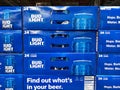 Cases of cans of Bud Light Beer at a grocery store