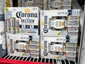 Cases of Corona Hard Seltzer Spiked Sparkling water alcohol beverages at a Sams Club store