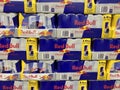 Cases of Red Bull Energy Drinks Royalty Free Stock Photo