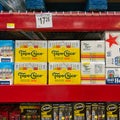 Cases of Topo Chico Hard Seltzer Spiked Sparkling water alcohol beverages at a Sams Club store