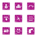 Cash attention icons set, grunge style