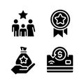 Cash awards black glyph icons set on white space