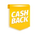 Cash back bookmark flag. Shining gold. Cashback word letters. Icon labels emblem 3d vector realistic. Color Illustration