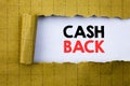 Cash Back Cashback. Business concept for Money Assurance written on white paper on the yellow folded paper.