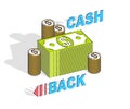 Cash Back concept, cash money dollar stacks and cent coins piles Royalty Free Stock Photo