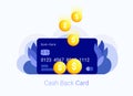 Cash back concept. Credit card with coin money.