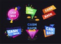 Cash back service shopping and money return isolated icons