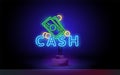 Cash text sign vector design template. Cash Back symbols neon logo, light banner design element colorful modern design Royalty Free Stock Photo