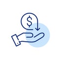 Cash back symbol. Hand holding a dollar sign with renew arrow. Pixel perfect icon