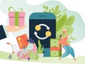 Cash back vector illustration, cashback money growth, offer return coins to wallet concept, bonus reward for purchases
