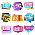 Cash back vector sale banners with ribbons. Saving and money refund icons Royalty Free Stock Photo