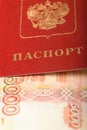 Cash banknotes in the Russian passport. Russian money in your passport