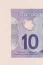 Cash bills from Canadian currency. Dollars. Detail close up shot Royalty Free Stock Photo