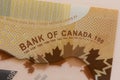 Cash bills from Canadian currency. Dollars. Detail close up shot Royalty Free Stock Photo