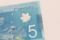 Cash bills from Canadian currency. Dollars. Detail close up shot Royalty Free Stock Photo