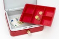 Cash box with little Euro currency Royalty Free Stock Photo