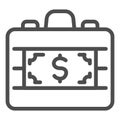 Cash briefcase line icon. Suitcase with dollar banknote symbol, outline style pictogram on white background. Money Royalty Free Stock Photo