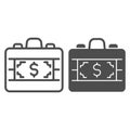 Cash briefcase line and solid icon. Suitcase with dollar banknote symbol, outline style pictogram on white background Royalty Free Stock Photo