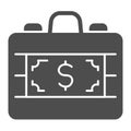 Cash briefcase solid icon. Suitcase with dollar banknote symbol, glyph style pictogram on white background. Money Royalty Free Stock Photo