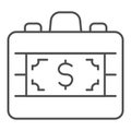 Cash briefcase thin line icon. Suitcase with dollar banknote symbol, outline style pictogram on white background. Money Royalty Free Stock Photo