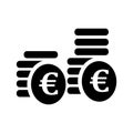 Cash, coin column, coins, columns, currency, euro, stack icon. Black vector