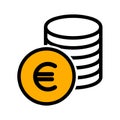 Cash Coins Euro Icon on white Background