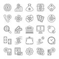 Cash, credit card, bank and payment outline vector icons Royalty Free Stock Photo