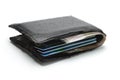 Cash and credit cards in old wallet Royalty Free Stock Photo