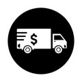 Cash delivery, dollar icon. Black vector graphics