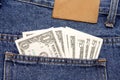 Cash in denim jeans pocket Royalty Free Stock Photo