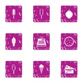 Cash desk icons set, grunge style