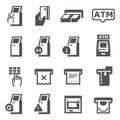 Cash dispenser  ATM black and white icons set. Terminal  minibank  banking pictograms collection Royalty Free Stock Photo