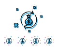 Cash exchange line icon. Dollar money bag. Royalty Free Stock Photo