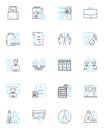 Cash flow and liquidity linear icons set. Revenue, Expenses, Budgeting, Accounts, Credit, Investments, Debt line vector