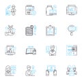 Cash flow and liquidity linear icons set. Revenue, Expenses, Budgeting, Accounts, Credit, Investments, Debt line vector