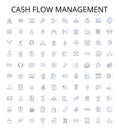 Cash flow management outline icons collection. Cash, Flow, Management, Budgeting, Tracking, Planning, Monitoring vector