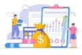 Cash flow statement concept. Man and girl evaluating graph, growth of company income. Successful investors. Outline design style