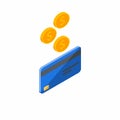 Cash get a bank card Blue right view - White Background icon vector isometric Royalty Free Stock Photo