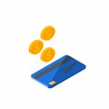 Cash get a bank card Blue right view - White Background icon vector isometric Royalty Free Stock Photo