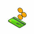 Cash get a bank card Green left view - Black Stroke+Shadow icon vector isometric