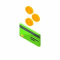 Cash get a bank card Green left view - White Background icon vector isometric