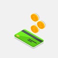 Cash get a bank card Green left view - White Stroke+Shadow icon vector isometric