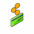 Cash get a bank card Green right view - Black Stroke+Shadow icon vector isometric