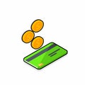 Cash get a bank card Green right view - Black Stroke+Shadow icon vector isometric