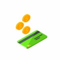 Cash get a bank card Green right view - White Background icon vector isometric Royalty Free Stock Photo