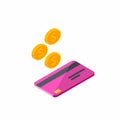 Cash get a bank card Pink right view - White Background icon vector isometric Royalty Free Stock Photo