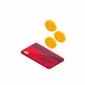 Cash get a bank card Red left view - White Background icon vector isometric Royalty Free Stock Photo