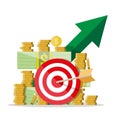 Cash growth. Green arrow. Dollars and coins Royalty Free Stock Photo