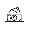 Black line icon for Cash, currency and wealth